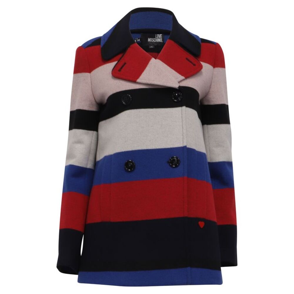 Love Moschino Striped Peacoat in Multicolor Acrylic